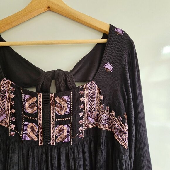 Vintage Free People Rhiannon Black Boho Tunic Mini Dress Size Small - Picture 6 of 11